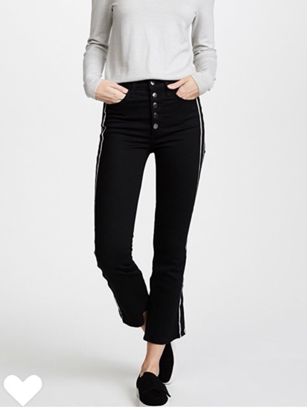 Veronica Beard Black Cropped Button-Fly Pants with White Side Stripes